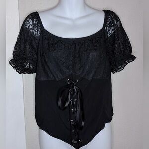 Thorn & Fable black lace-up corset blouse women Large